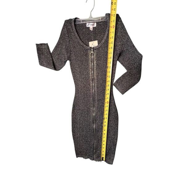 Say What Dress Womens Large Black Silver Zip Front Metallic Bodycon Party Knit - Picture 6 of 14